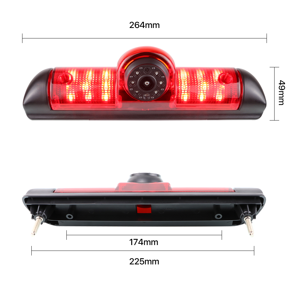 Vzvratna kamera za Ducato, Jumper in Boxer v tretji zavorni luči – pogled od zgoraj z dimenzijami.