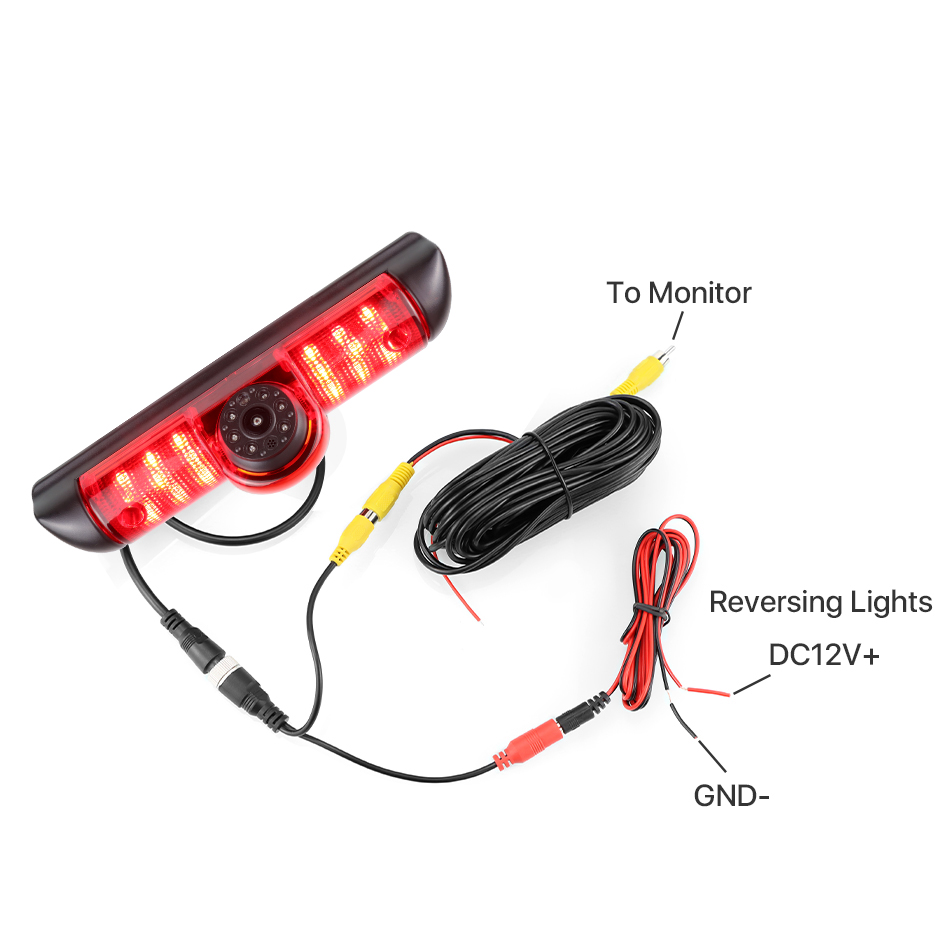 Komplet za montažo vzvratne kamere Ducato/Jumper/Boxer – kabel z RCA priklopom in napajalni priključki.