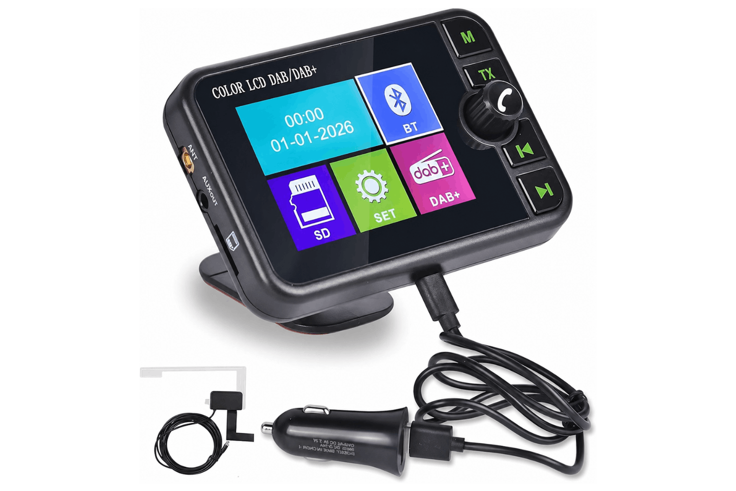 DAB+ za avto sprejemnik komplet DAB+ za avto sprejemnik z zaslonom, Bluetooth, anteno in 12V adapterjem