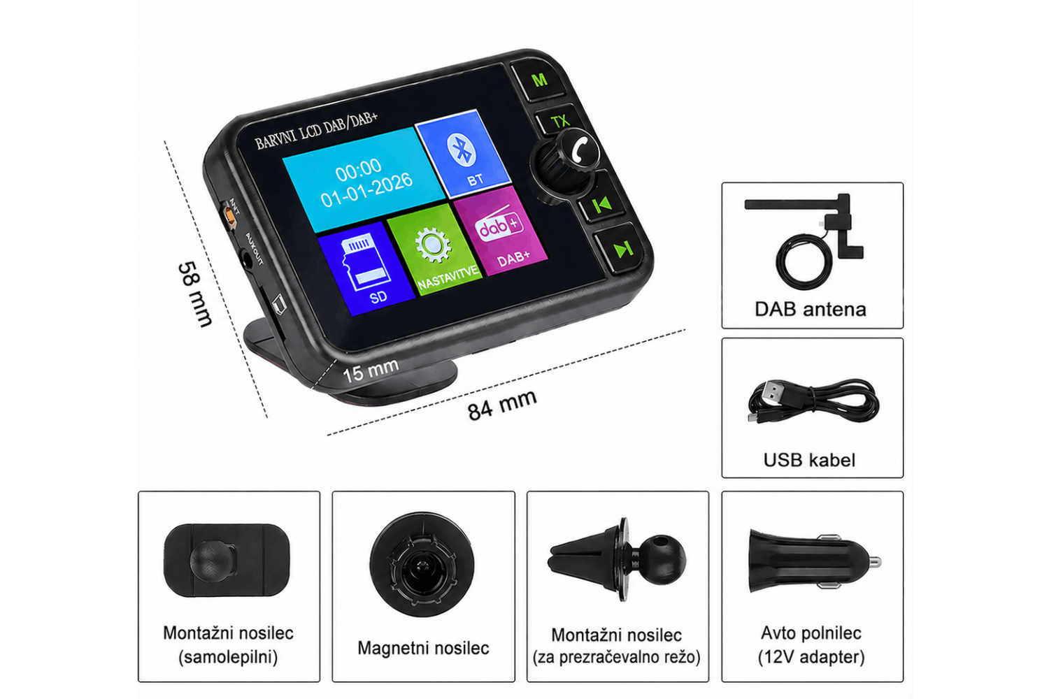 DAB+ sprejemnik DAB+ za avto sprejemnik z zaslonom in Bluetooth