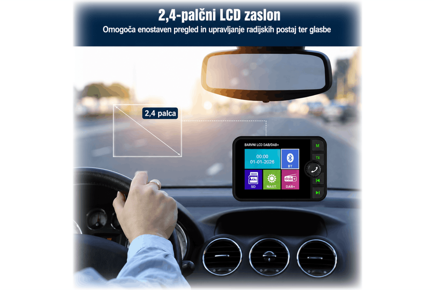 DAB+ zaslon v vozilu DAB+ za avto zaslon 2.4 palca prikaz radijskih postaj
