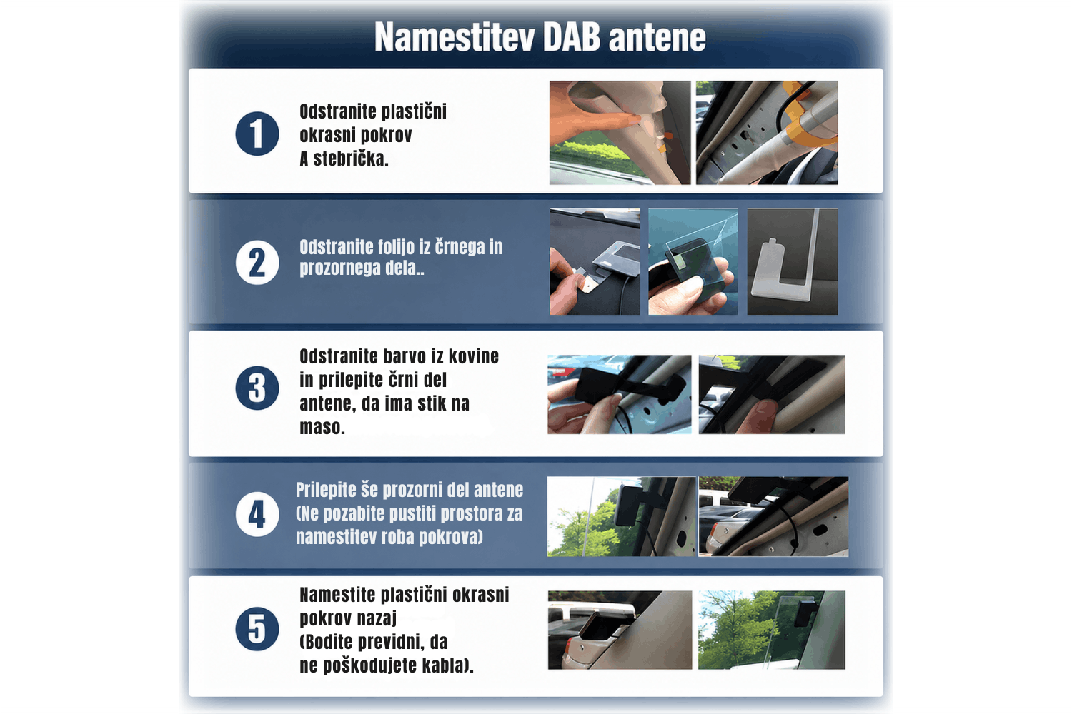 Montaža DAB+ sprejemnika DAB+ za avto montaža antene in naprave na armaturo