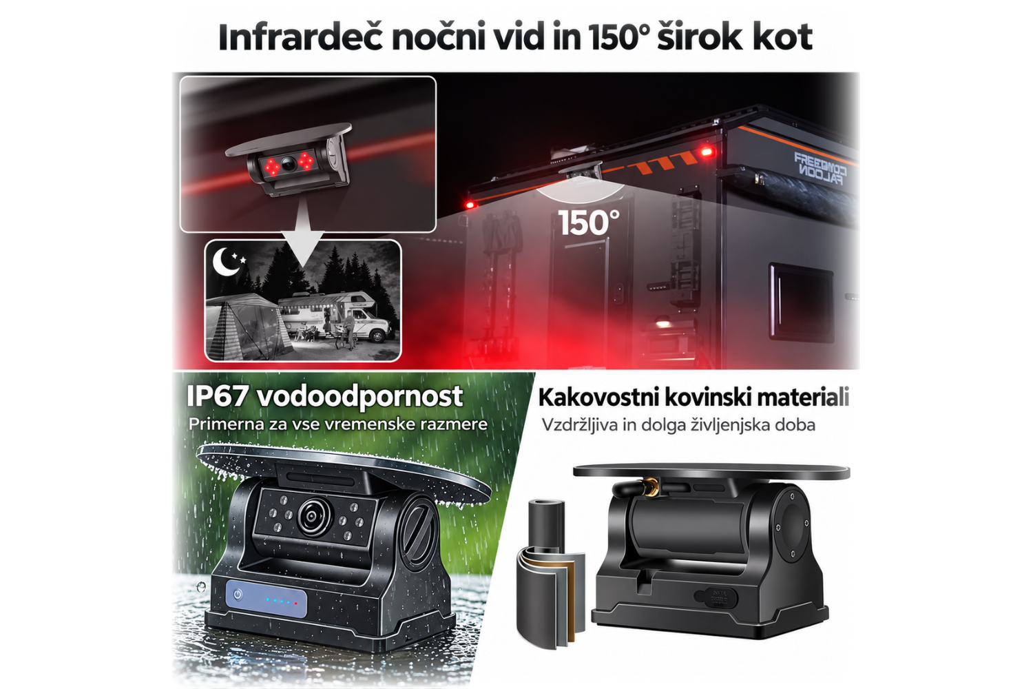Vzvratna kamera z nočnim vidom in IP67 Vodoodporna vzvratna kamera IP67 z infrardečim nočnim vidom in 150° kotom