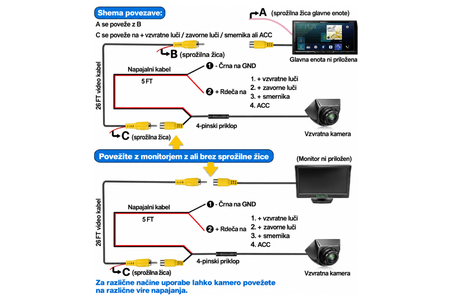 Kamera za vzvratno vožnjo Universal X818 Kamera za vzvratno vožnjo Universal X818
